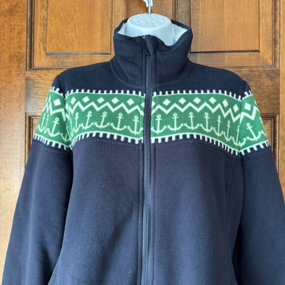 Nautica Navy Blue & Green w/Anchors Zip-Up Fleece Large - Picture 2 of 13